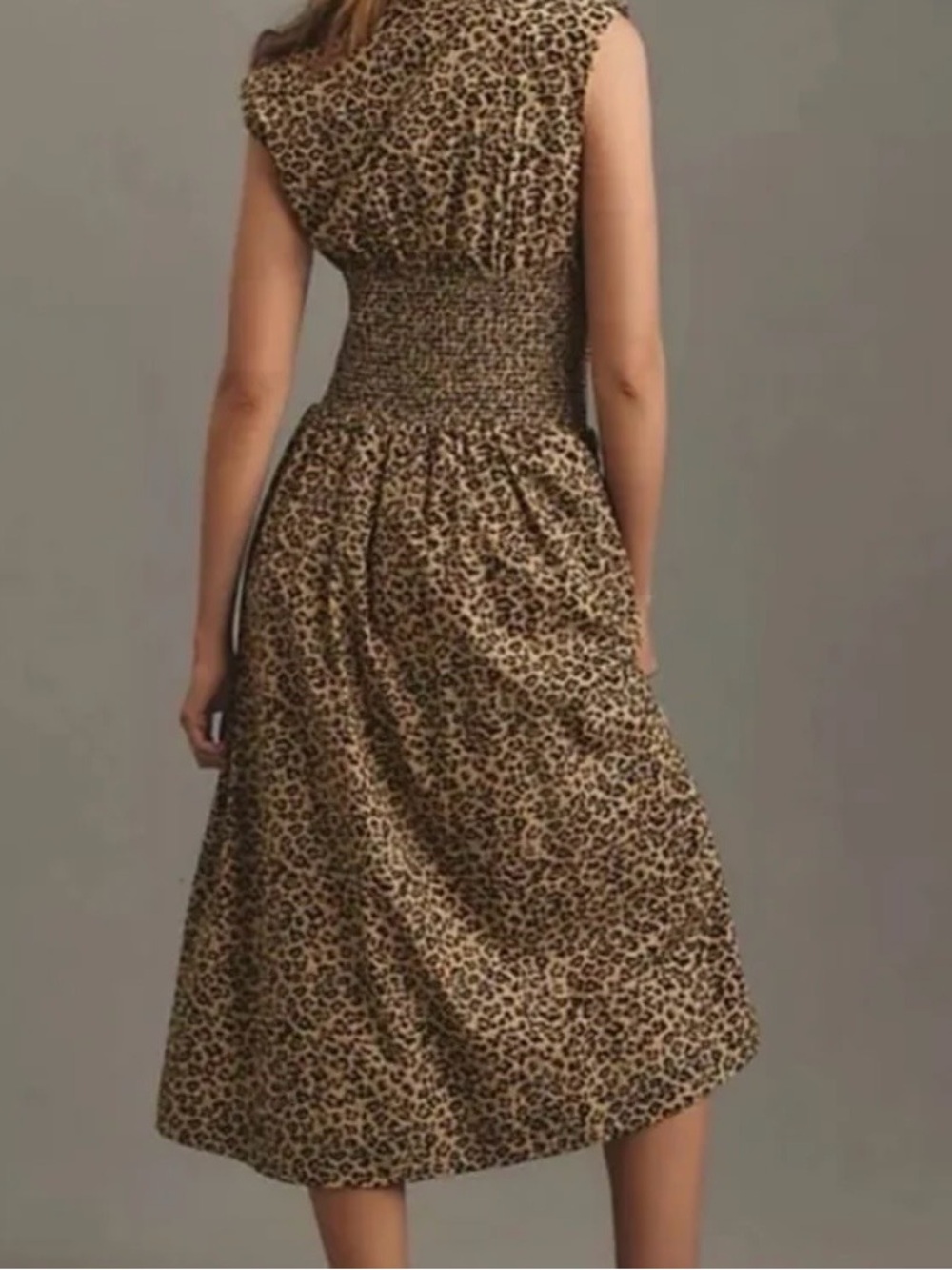 Sleeveless Leopard-Print Midi Dress in Brown - Picture 3 of 5